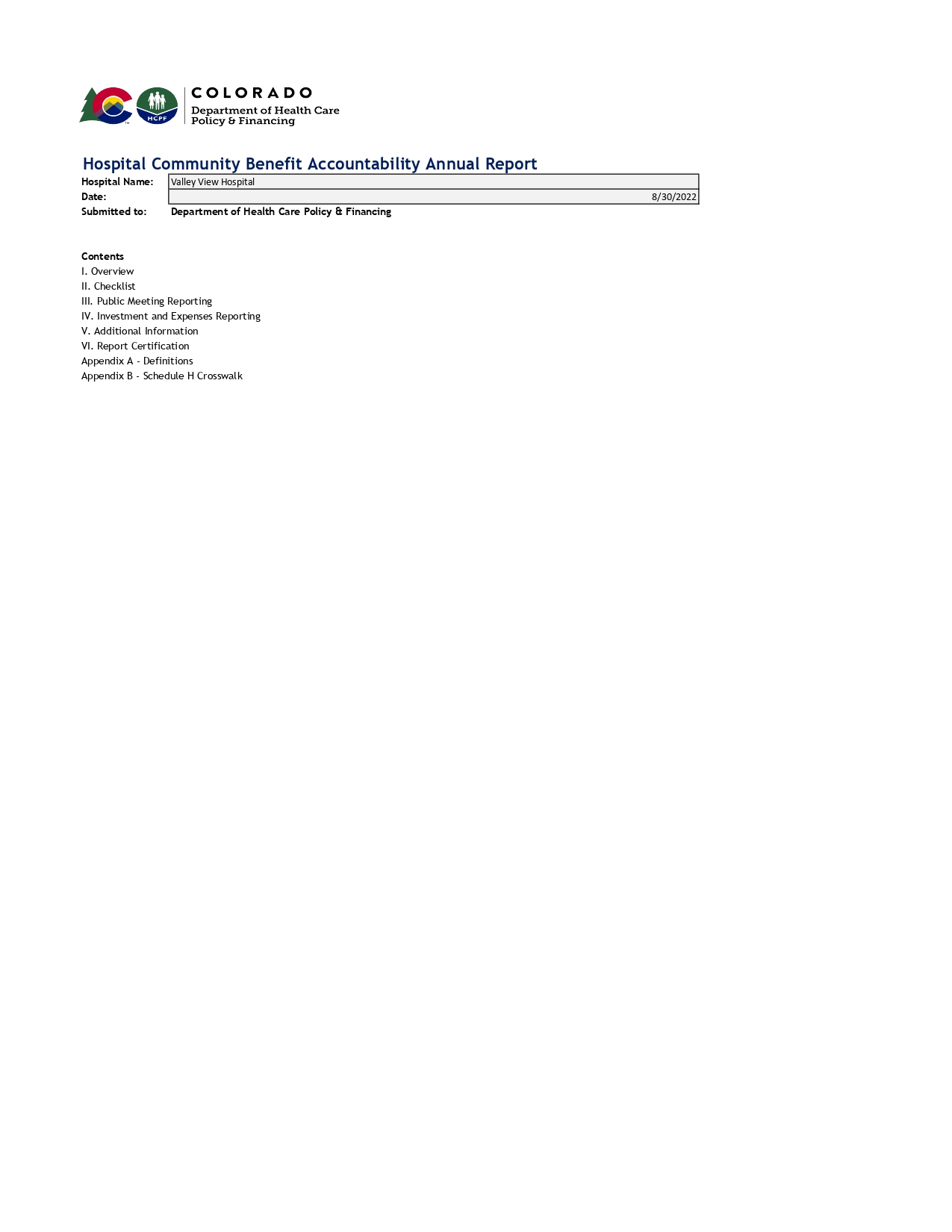 2022 Report Hospital Community Benefit Accountability
